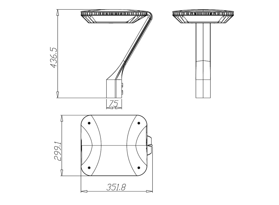 Gooseneck LED Post Top Light Size Atlas